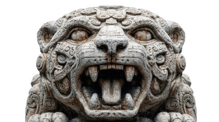 Mayan jaguar statue, isolated on a Transparent background, PNG file.