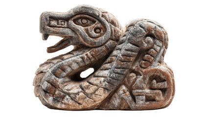 Mayan serpent statue, isolated on a Transparent background, PNG file.