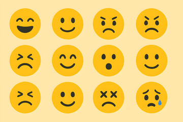 Obraz premium Yellow Emoji Faces Seamless Pattern