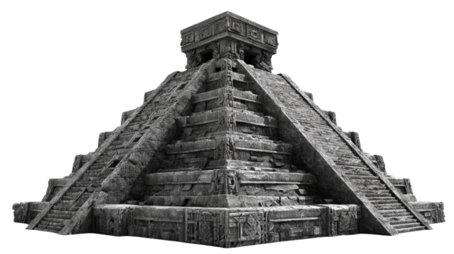Mayan pyramid statue, isolated on a Transparent background, PNG file.