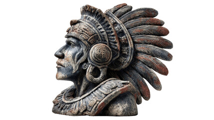 Mayan warrior statue, isolated on a Transparent background, PNG file.