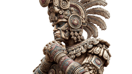 Mayan warrior statue, isolated on a Transparent background, PNG file.