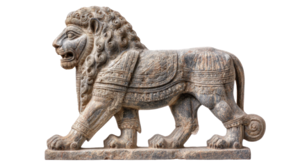Mesopotamian lion statue, isolated on a Transparent background, PNG file.