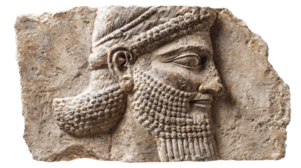 Mesopotamian king relief, isolated on a Transparent background, PNG file.