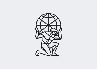 A geometric style line art Atlas logo, representing endurance, strength, and the Titan carrying the world