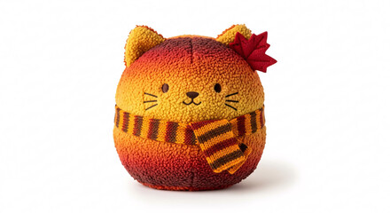 autumn-themed plush cat toy isolated on a white background.