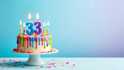 Festive Birthday Cake with Number 33 Candles on Cake Stand