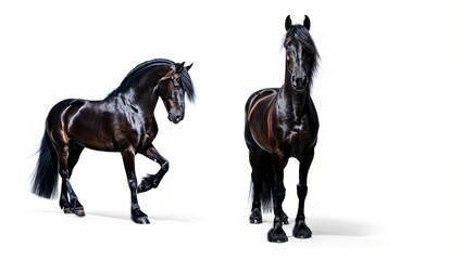 Majestic Black Friesian Horses Facing and Sideways Pose