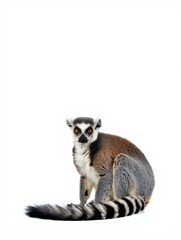 Curious Ring-tailed Lemur Portrait on White Background