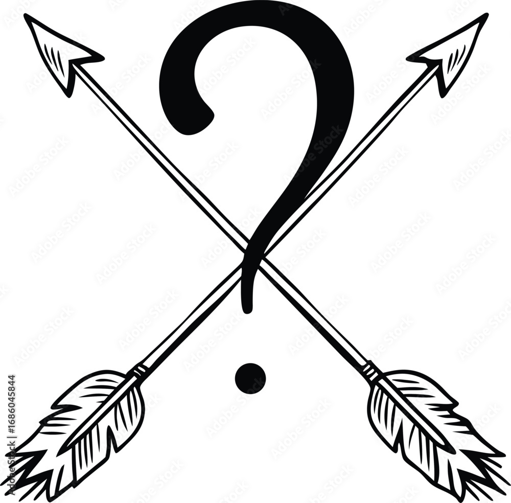 Poster question mark with two intersecting arrows behind, minimal
