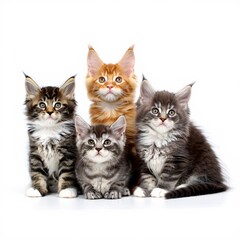 Four Adorable Maine Coon Kittens Portrait