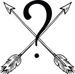 Question mark with two intersecting arrows behind, minimal