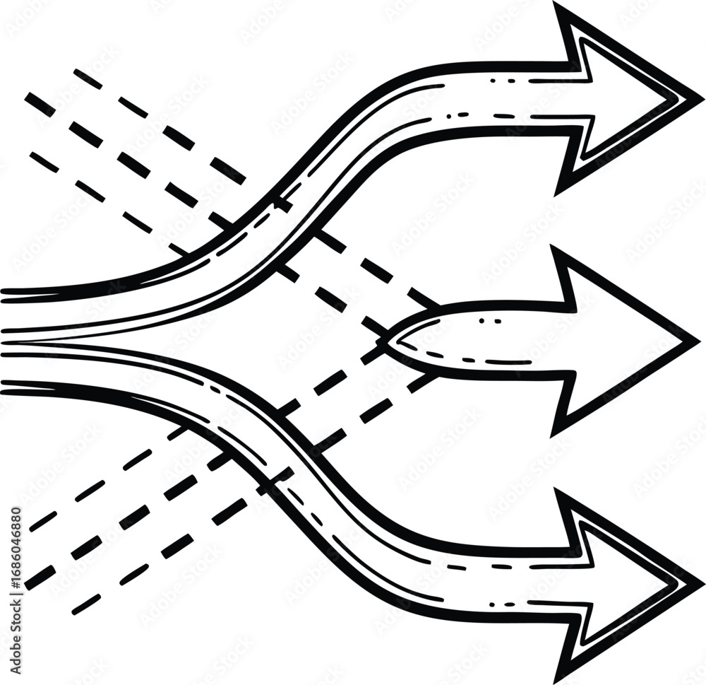 Aufkleber crossed curved arrows with three trailing dots along each path, single stroke