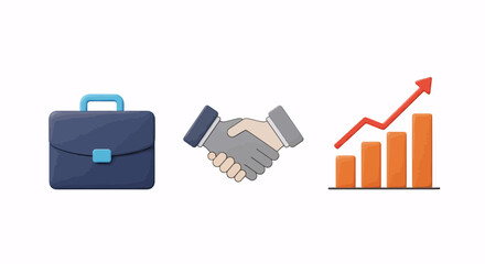 Business success symbolized by briefcase, handshake, and growth chart