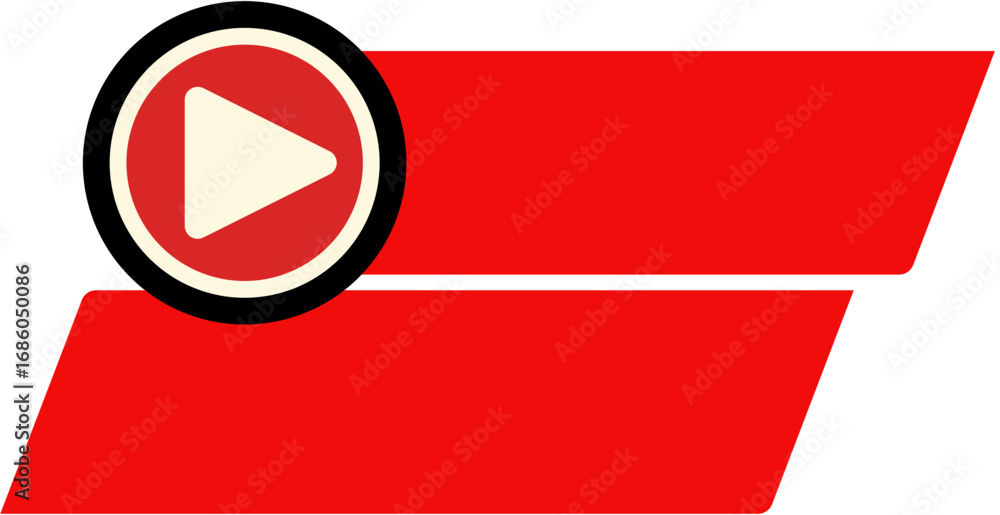 Poster red horizontal stripes with a play button graphic, suggesting media player or video content.