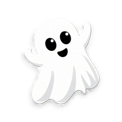 Obraz premium Cute Cartoon Ghost Character Waving Happily, Isolated on Transparent Background