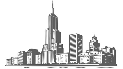 Obraz premium Cityscape illustration urban skyline modern architecture buildings skyscrapers downtown metropolis city buildings silhouette urban landscape grey city vector illustration graphic design city backgrou.