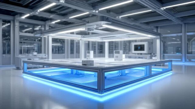 Futuristic Tech Experiment Platform Blue Halo