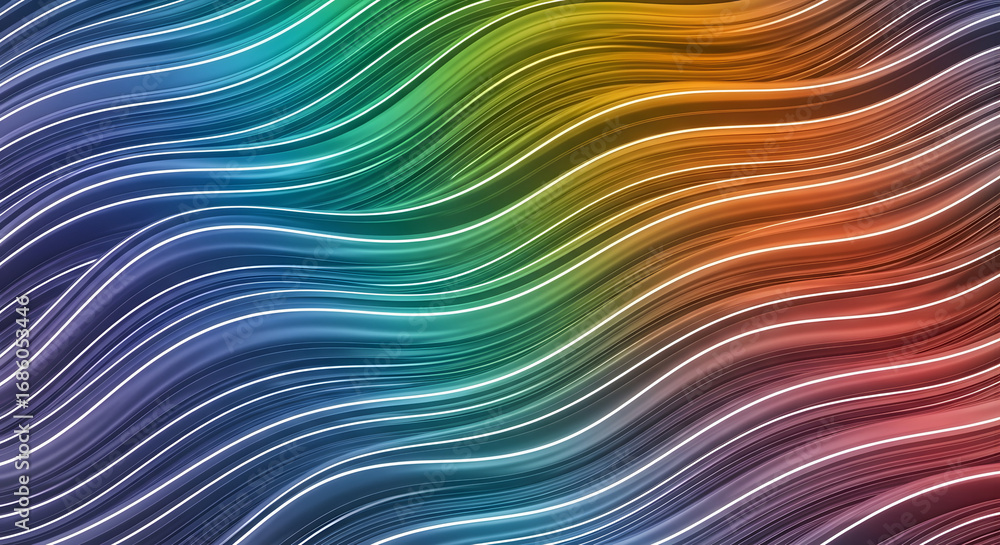 Poster abstract colorful wavy lines background with light streaks.