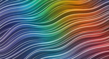 Abstract colorful wavy lines background with light streaks.