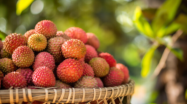 Cesta de frutas ex&oacute;ticas de lichia.