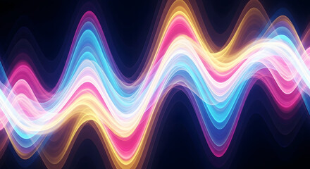 Abstract colorful glowing waves on a dark background, dynamic and vibrant.