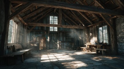 Old Rustic Barn Interior View