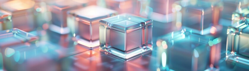 Translucent Cubes with Neon Lighting Futuristic Scene