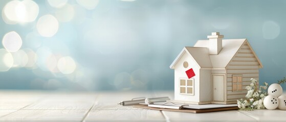 Cozy Winter Scene with Decorative House and Reading Materials