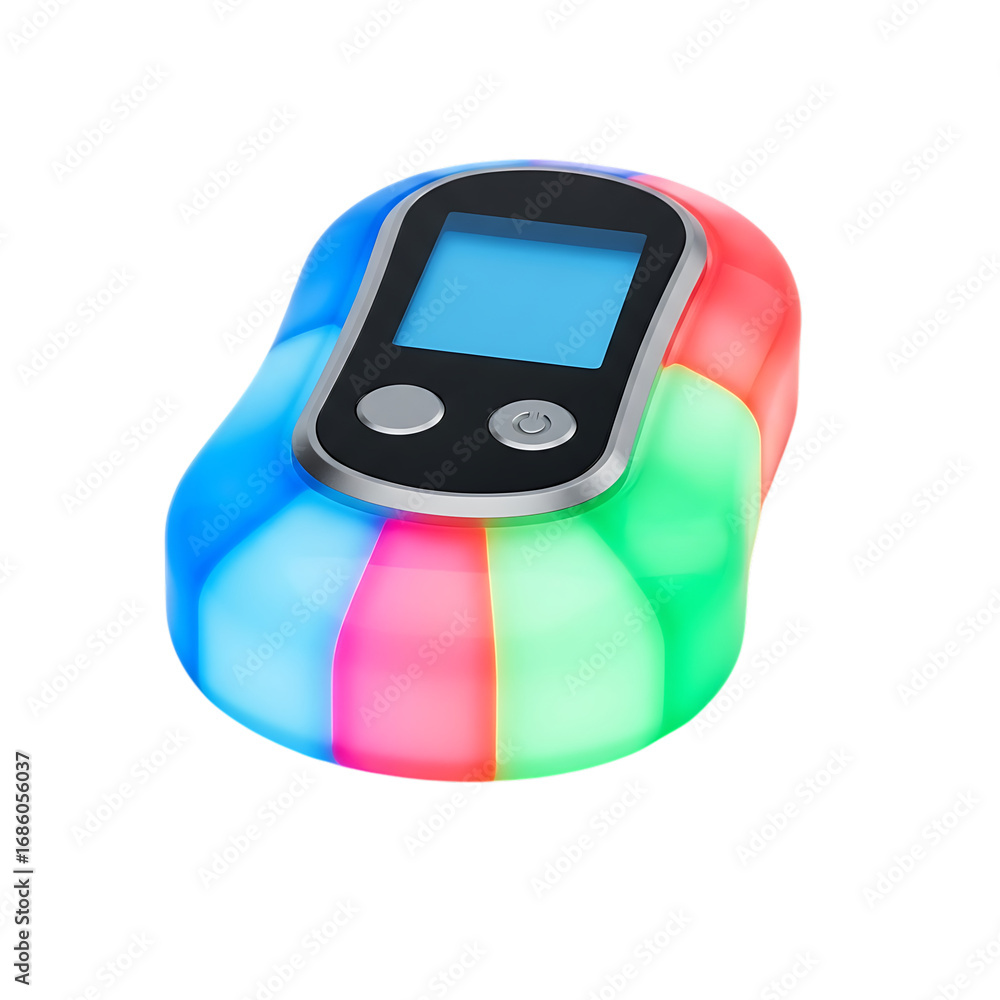 Aufkleber colorful glowing electronic device with screen and buttons illuminated with vibrant led lights isola