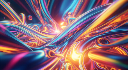 Abstract colorful tubes with light effects, futuristic design.