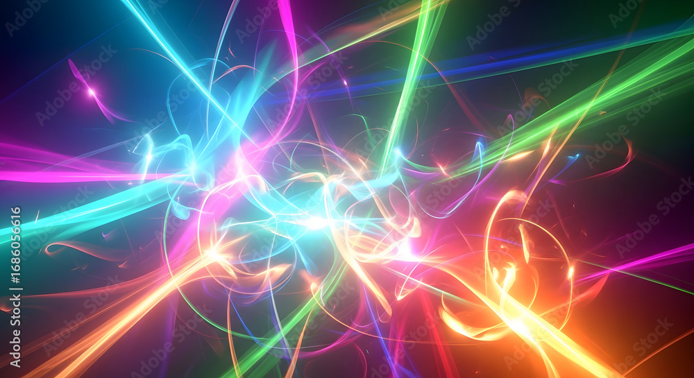 Poster abstract colorful light trails with a vibrant and dynamic energy.
