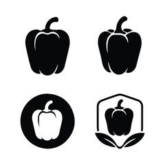 Black Bell Pepper Vector Icons Set Organic Vegetable Illustration