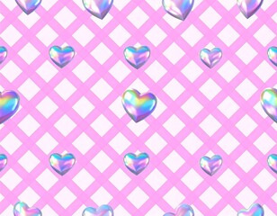Shiny hearts on a pastel grid