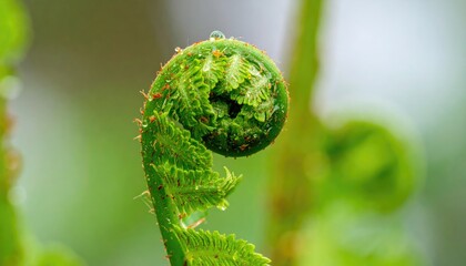 Green Fern Crozier Unfurling in Spring Macro Photography