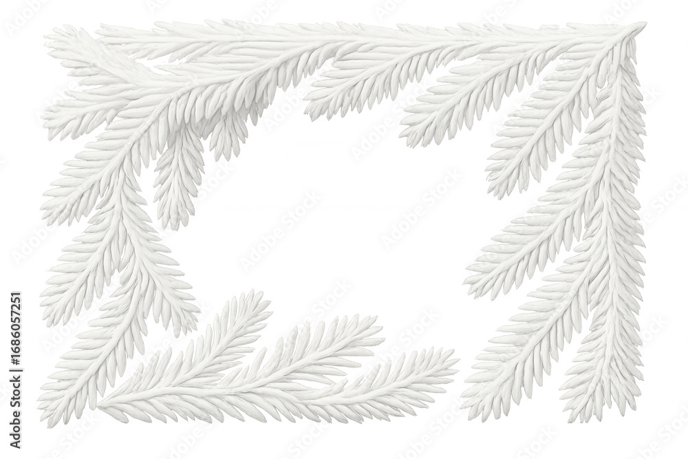 Poster white fir branches forming a rectangular frame on a transparent background, perfect for winter and c