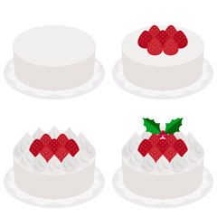 苺のデコレーションケーキ 飾りつけの行程順イラストセット