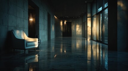 Fototapeta premium Tranquil Interior Space with Armchair and Natural Light Reflections