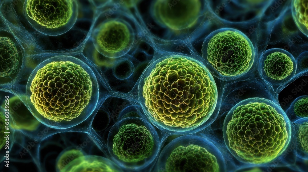 Aufkleber a macro image of algae cells thriving on a tile surface revealing their cellular structure and the p