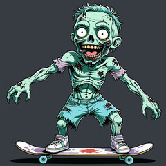 cartoon vector zombie playing skateboard
