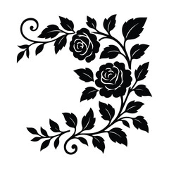 Rose Floral Corner Ornament Vector Decorative Border Design Illustration