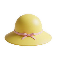 Fototapeta premium Yellow sun hat with pink ribbon isolated on transparent background