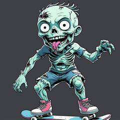 cartoon vector zombie playing skateboard