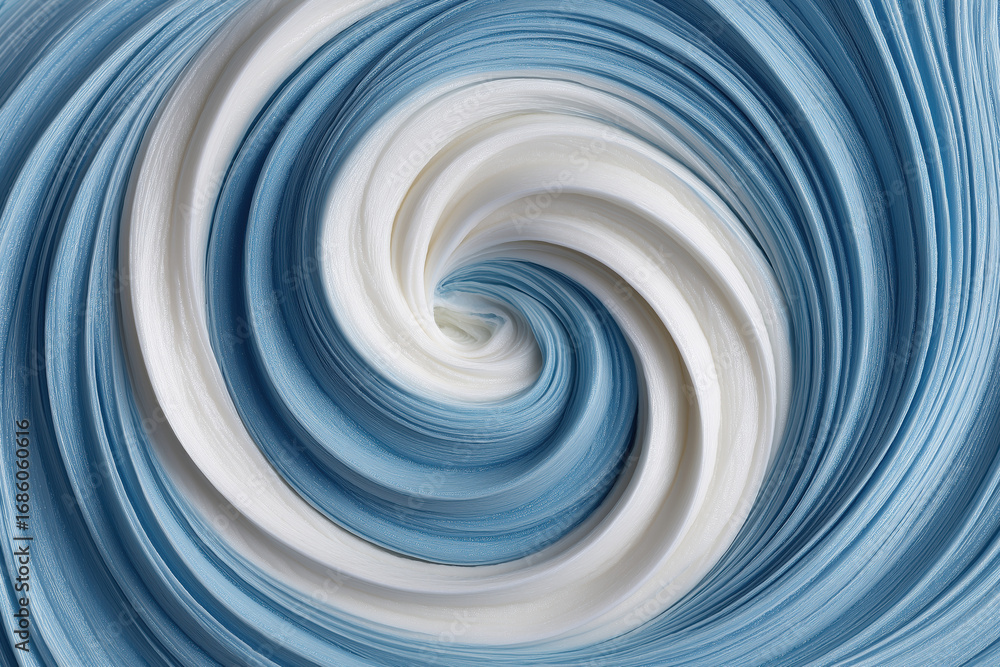 Poster swirling textures in soft blue and white tones create a calming visual effect