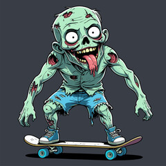 cartoon vector zombie playing skateboard