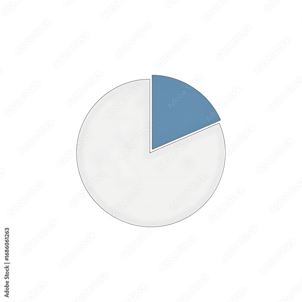 Poster simple pie chart showing percentage data with one segment colored blue and the rest white isolated o