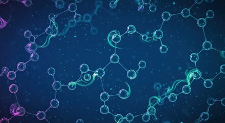 Molecules connected by lines in a blue and purple gradient abstract scientific background illustration