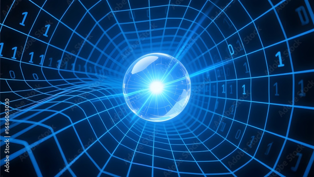 Aufkleber digital tunnel with binary code and light sphere