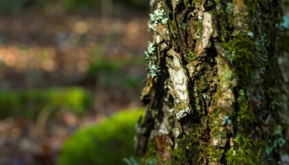 Discover grounding tranquility in the intricate texture of moss-covered tree bark, fostering mindfulness and boosting mental health through nature's serene embrace