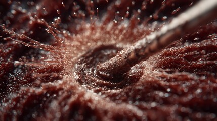 Liquid splash with droplets and ripple effect, close-up view